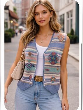 Vintage Orvis wool pastel striped knit sweater vest